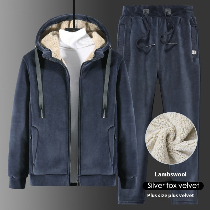 Winter Silver Fox Velvet Plus Size Sweatshirt And Sweatpants Two-piece Set